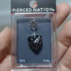 Pierced Nation Spiderweb Black Heart Belly Ring 14G NWT